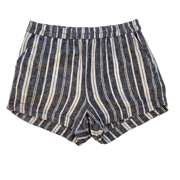 Splendid Linen Shorts Size Medium Pier Stripe Beachy Coastal High Rise Blue - Picture 2 of 11